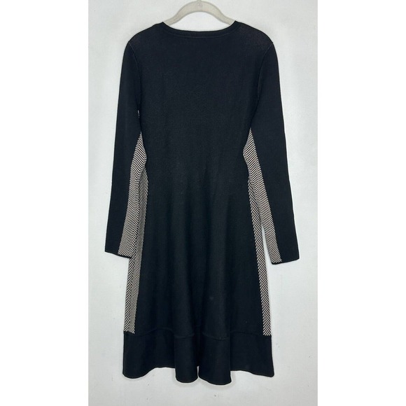 DKNY Women's Black Chevron Fit & Flare A Line Long Sleeve Sweater Dress Sz Small - Picture 5 of 5